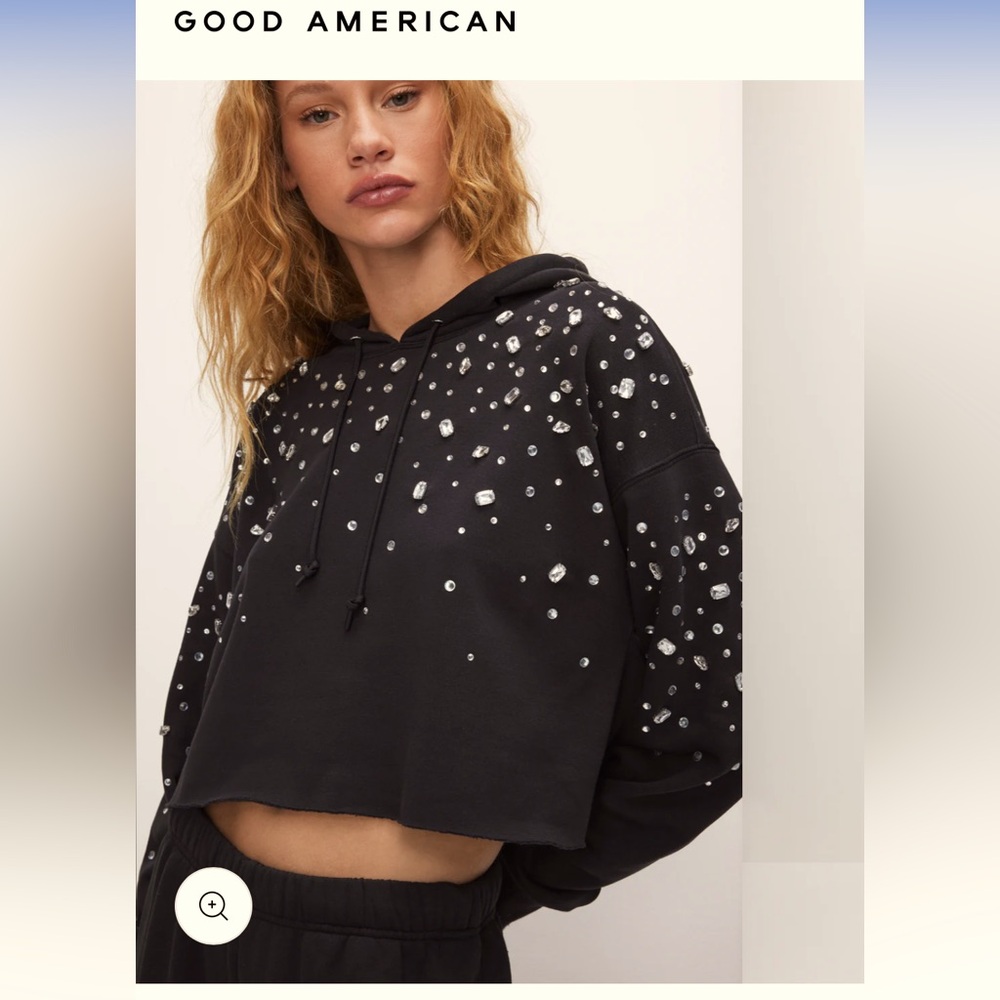 Good American size 0 black crystal embellished fleeced hoodie